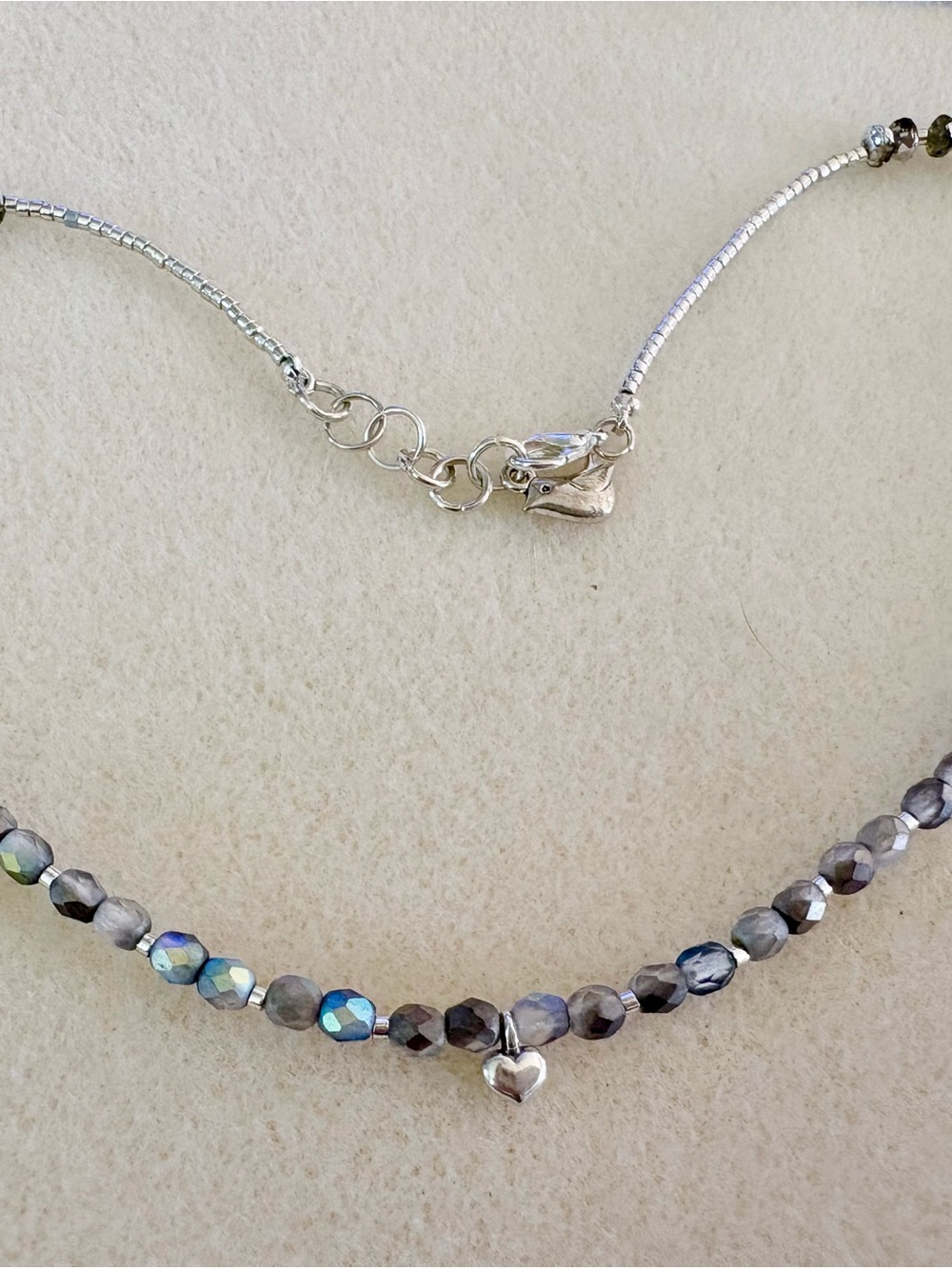 Sterling Silver Charm on grey/silver Czech Glass necklace